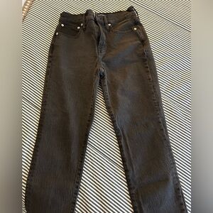 Black Cropped Straight Leg Denim Jeans